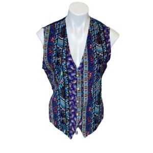 Vintage Cabin Creek multi colored paisley and floral print corduroy vest S